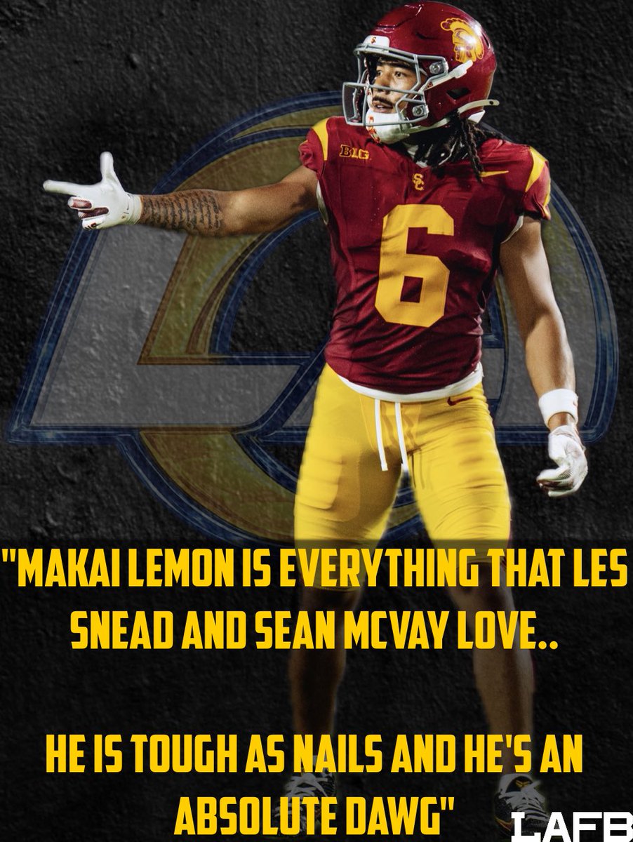 LAFBNetwork's tweet image. Peter Schrager on Makai Lemon
Feels like a natural fit in this offense if they go that direction, drop a 🍋 if you want to see him become a Ram

#Rams #NFLDraft #USC #MakaiLemon #LAFB