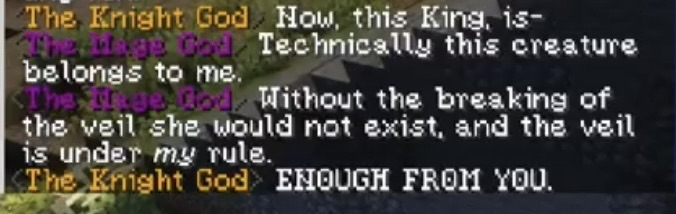 strangIerfig's tweet image. // bannerfall spoilers 

the gods talking about kitty ... everyone just loves him