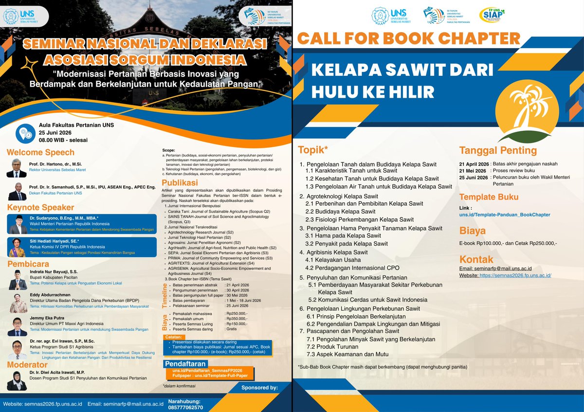 FPUNSOfficial's tweet photo. ✨Fakultas Pertanian Universitas Sebelas Maret menyelenggarakan✨

📣SEMINAR NASIONAL DAN DEKLARASI ASOSIASI SORGUM INDONESIA 📣

Tema: "Modernisasi Pertanian Berbasis Inovasi yang Berdampak dan Berkelanjutan untuk Kedaulatan Pangan" https://t.co/RgByjDTAAG