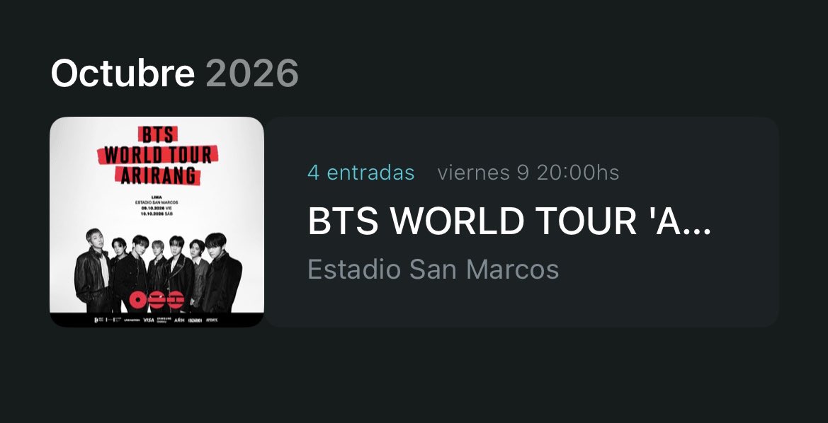 The__134340's tweet photo. La felicidad que tengo es indescriptible. Finalmente los veré💜💜💜💜💜💜💜#BTS_WORLDTOUR_ARIRANG_LATAM https://t.co/WHfhMUFBZB