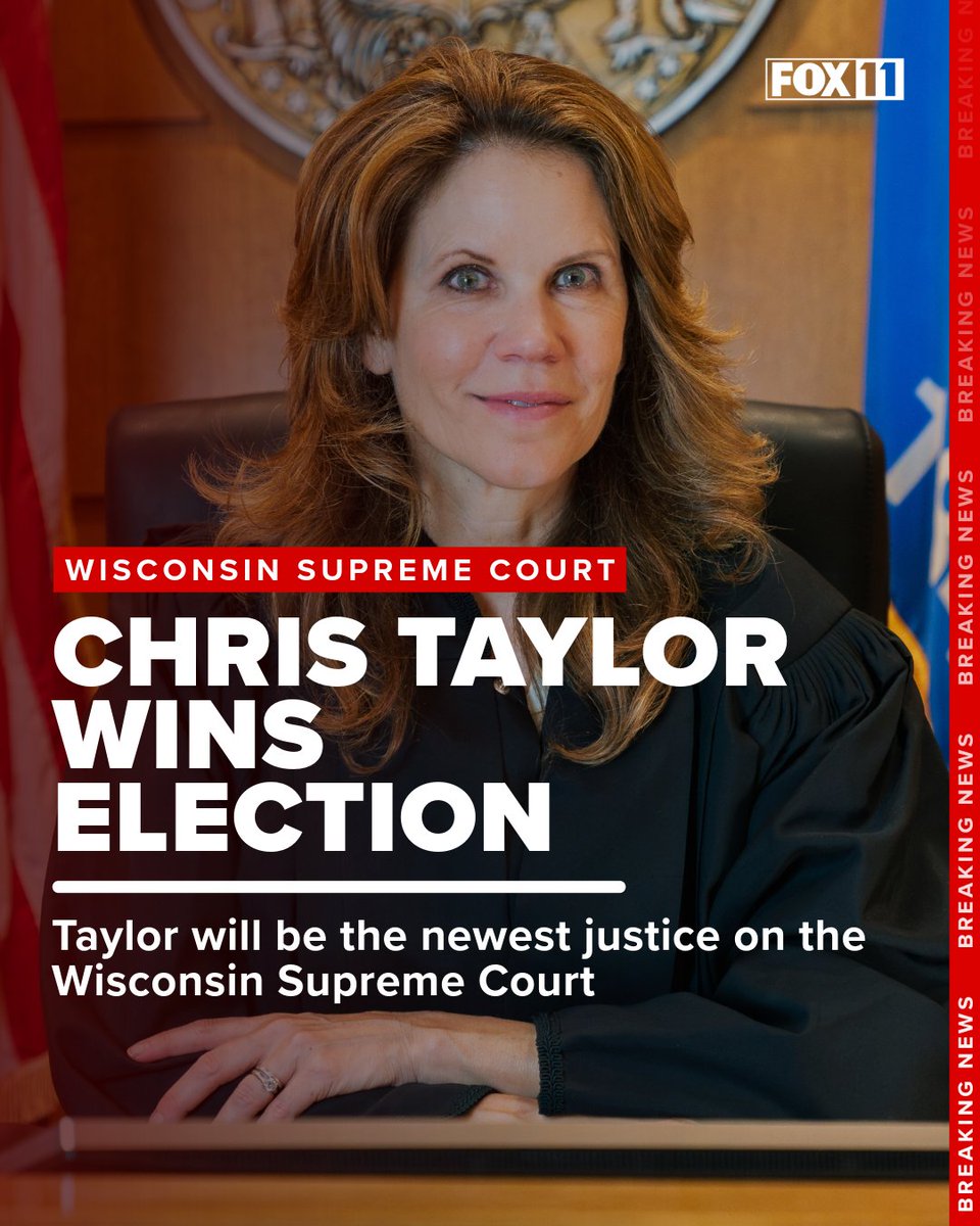 fox11news's tweet photo. MADISON, Wis. (AP) — Democratic-backed Chris Taylor wins election to Wisconsin Supreme Court, growing liberal majority. https://t.co/b08gG9oto0 #SCOWIS https://t.co/4hQq0IFS8B