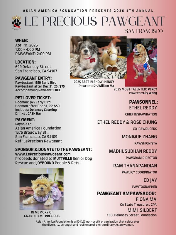 Muttville's tweet photo. Saturday in SF! Please enjoy the 4th Annual Le Precious Pawgeant which celebrates our love and devotion to our loyal fur-family members with a dog show and contests! 🎉This event benefits Muttville, and adoptable dogs will be there to meet you! 1 - 4 PM at 699 Delancey St. https://t.co/PvPChZvfR4