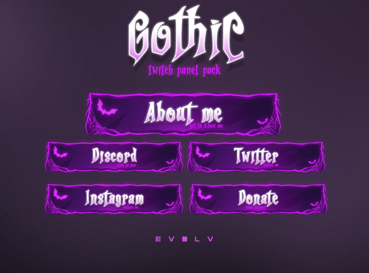 EvolvDesigns's tweet photo. 🔥New Drop🔥 
Gothic Themed Twitch Panels Pack is now available!  

☑️10+ Premade Panels 
☑️Optimized for Twitch &amp; Kick 
☑️Optimized for both Dark &amp; Light Mode 
☑️PSD &amp; Font included  
🛒-  https://t.co/Pp6SNr8fq1 
#TwitchEmotes #Streamassets #VtuberAssets #twitch #streamoverlay https://t.co/xEMUK8B0cJ