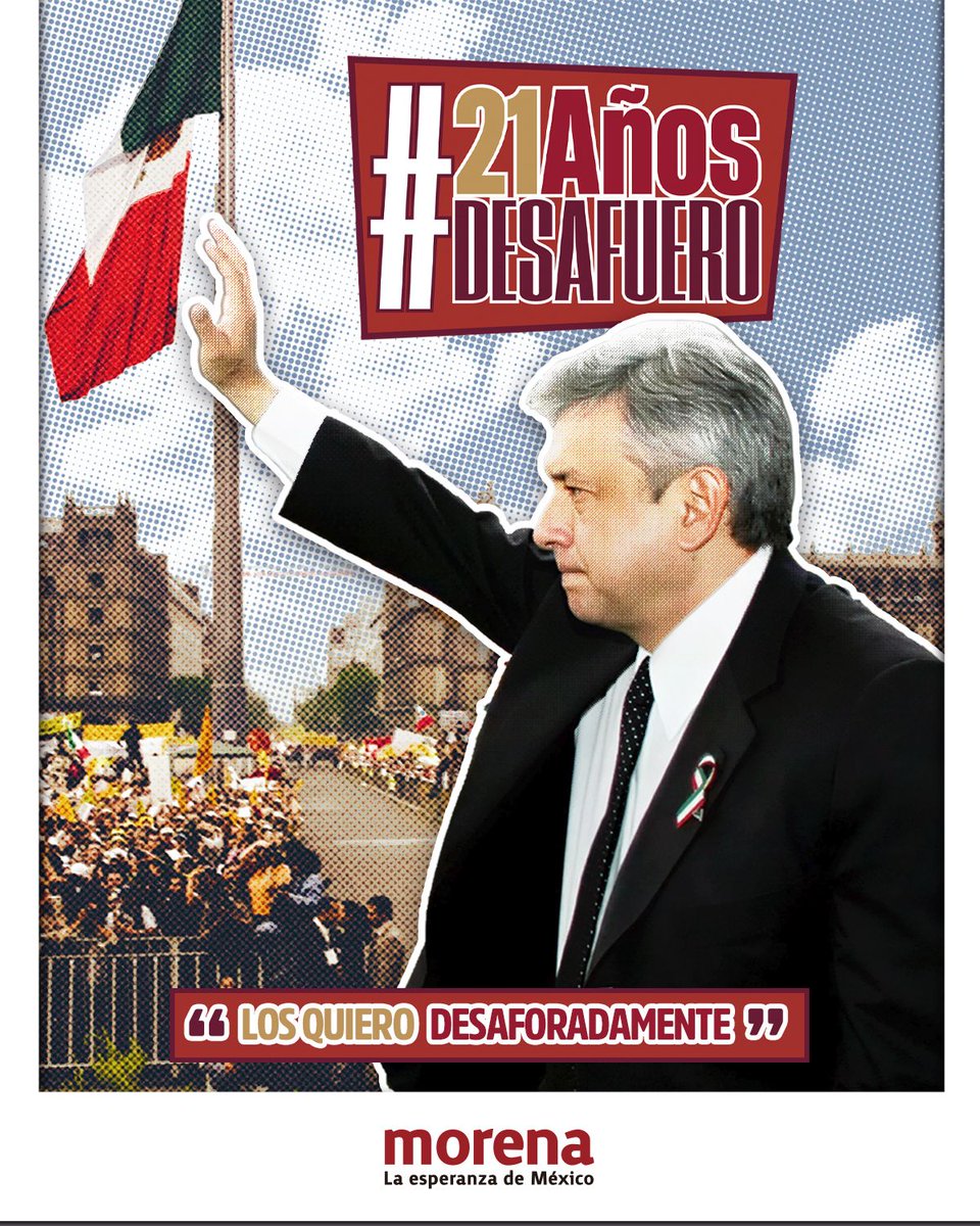 Hace 21 años intentaron sacar de la contienda a Andrés Manuel López Obrador desde el poder. Lo que lograron: despertar un movimiento nacional en defensa de la democracia. 

Hoy recordamos que la última palabra siempre es de la gente.
 #21AñosDesafuero
