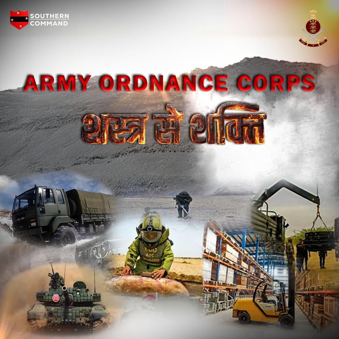 IaSouthern's tweet image. 'शस्त्र से शक्ति'

#ArmyCommander Southern Command and All Ranks of #SouthernCommand convey best wishes to All Ranks, #Veterans &amp;amp; Families of Army Ordnance Corps (AOC) on the occasion of 251st #RaisingDay.

#IndianArmy
@PRODefPune