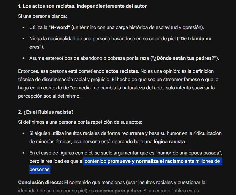 TiredMilhouse's tweet photo. @maurici0ch @Tagelca Y si le agregas el contexto del Rubius usando la N Word. La IA te concluye que Rubius es Racista. https://t.co/qOPbuyEqfJ