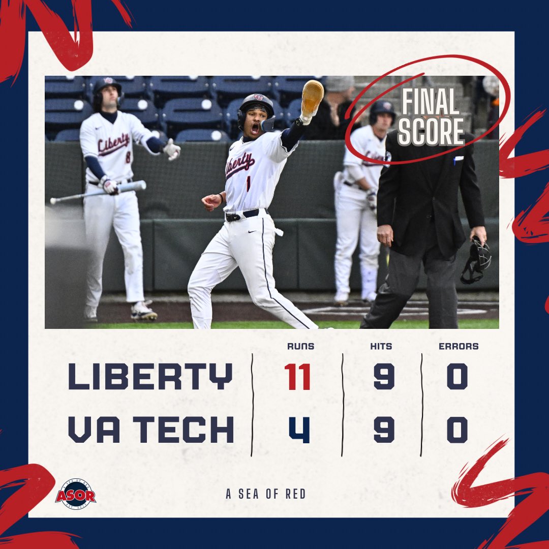 ASeaofRed's tweet image. GOBBLE GOBBLE 🔥

Liberty crushes Virginia Tech in Blacksburg to keep their win streak alive! 😤

#Fanem🔥