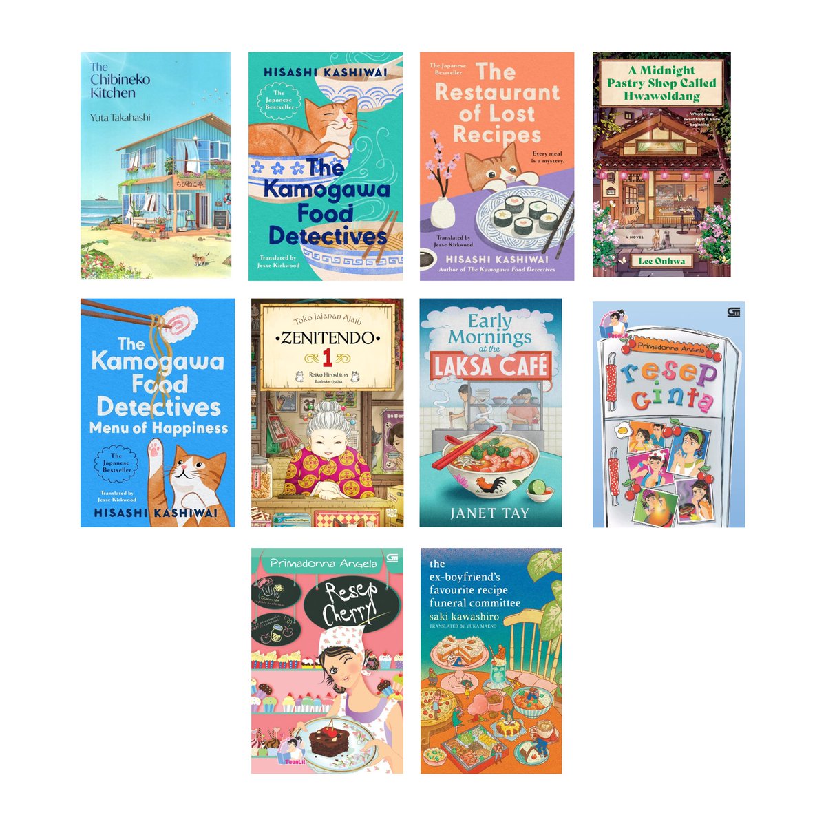 cindoey's tweet photo. Beberapa buku yang isinya membahas makanan, dan hampir semuanya tuh tipe yang heartwarming sekaligus bikin laper 🤤✨ https://t.co/AiH7rpYkkL