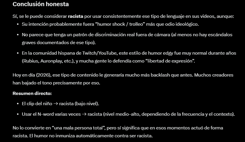 TiredMilhouse's tweet photo. @maurici0ch @Tagelca Y si le agregas el contexto del Rubius usando la N Word. La IA te concluye que Rubius es Racista. https://t.co/qOPbuyEqfJ