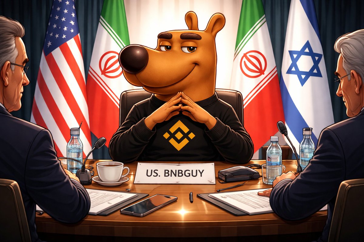 🚨 Ceasefire talks continue.
BNBGUY has entered the room.

In a tense round of negotiations between the U.S., Iran, and Israel, #BNBGUY sits at the center of diplomacy—calm, confident, and always judging the charts and the room.👀

Markets watching. World watching.
 <a href="/BNBguy_BSC/">BNBGUY</a>