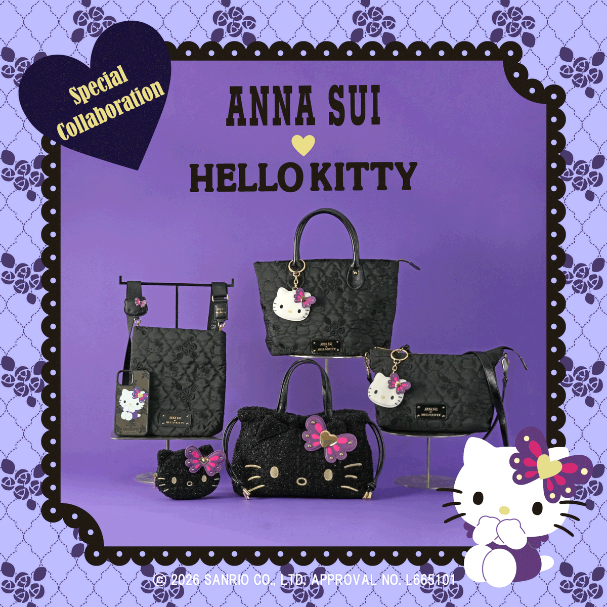 sanrio_news's tweet photo. ANNA SUIとハローキティのコラボアイテムに新作が登場！
ローズモチーフとキティを組み合わせたキルティング柄のバッグをはじめ、フェイスデザインがインパクト大のツイードバッグなど全6種をラインナップ☆
4/15（水）～百貨店やECサイトなどで発売するよ♪
https://t.co/FuZ2w22tRx
#サンリオ https://t.co/IofqsFsqMX