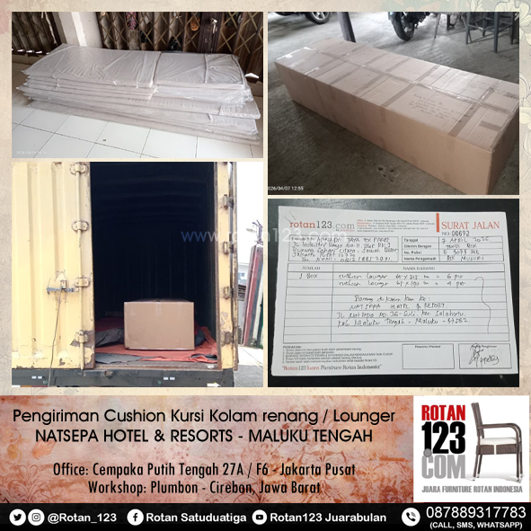 Rotan_123's tweet photo. Produksi &amp; Pengiriman penambahan cushion furniture pool lounger untuk Resort di Maluku.

Hubungi Rotan123 untuk informasi produk, layanan konsultasi, permintaan katalog &amp; pemesanan, melalui:
T: 087889317783 (Call &amp; Whatsapp)
#jakarta #furniture #hotel #rotan123 https://t.co/VccyX04nR7