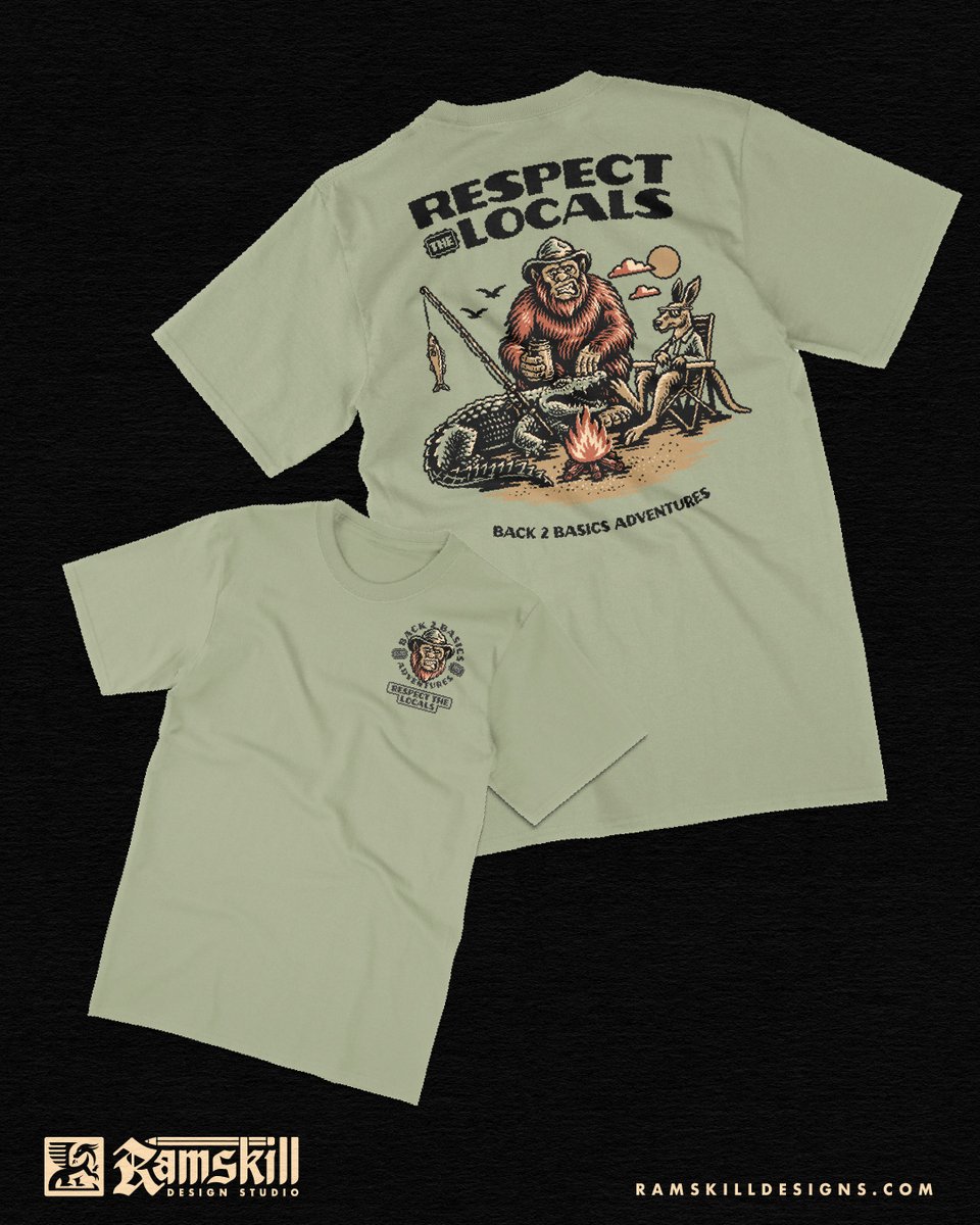 philustrations's tweet image. Respect The Locals 🦘🐊 Back 2 Basics Adventures wanted a scene packed with Aussie character,  this is what happened. A Yowie, a croc, a kangaroo, and a campfire. Swipe to see the full build.

#AustralianDesign #MerchDesign #Illustration #RespectTheLocals #RamskillDesignStudio