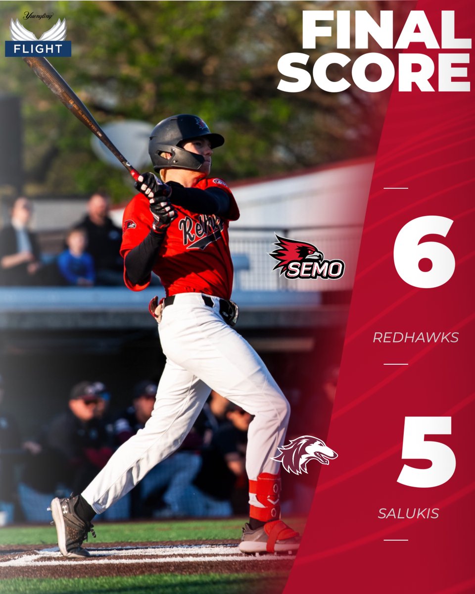 SEMObaseball's tweet photo. FINAL‼️

THEEEE REDHAWKS WIN 👏 👏 👏  SEMO storms across the banks of the Mississippi and captures win No. 23 on the season in thrilling fashion! 😎 

On deck: a three-game series with Morehead State from Capaha Field this weekend.

#FeelinRowdy x #NCAABaseball https://t.co/KAcgnZDeNn