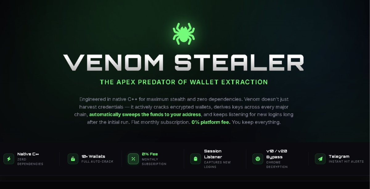 the_yellow_fall's tweet image. Venom Stealer is a new C++ MaaS targeting crypto wallets like Tonkeeper. It features silent UAC elevation and Chrome encryption bypass. Learn how to defend.

#VenomStealer #CryptoSecurity #MaaS #InfoSec #CyberSecurity #Tonkeeper #ChromeBypass #MalwareAlert
securityonline.info/venom-stealer-…