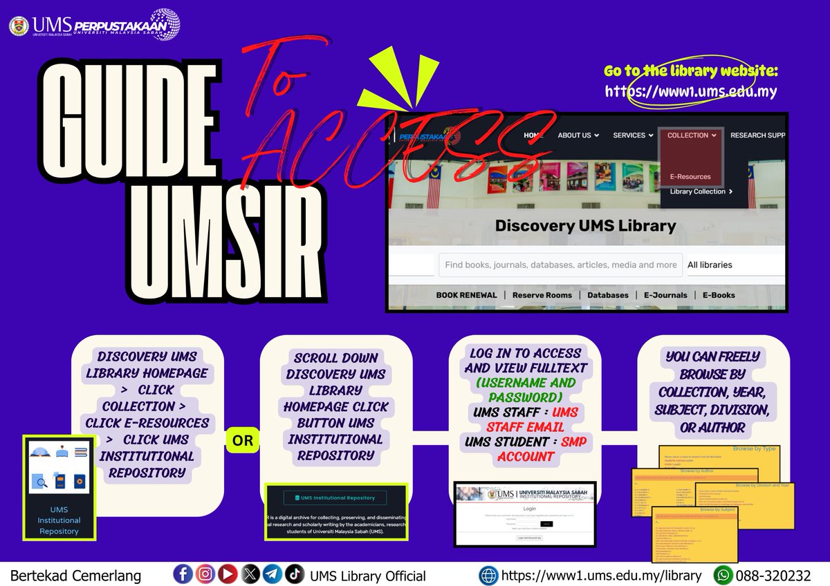 Lib_UMS's tweet photo. 🔎Let’s explore UMS IR to access digital intellectual research resources and scholarly works by academics, researchers, and students of Universiti Malaysia Sabah (UMS).

▶ Visit the UMS Library website: https://t.co/LcabbSxfhq

Happy Exploring!😉

#DigitalLearning
#UMSLibrary https://t.co/Afh6OJvmyD