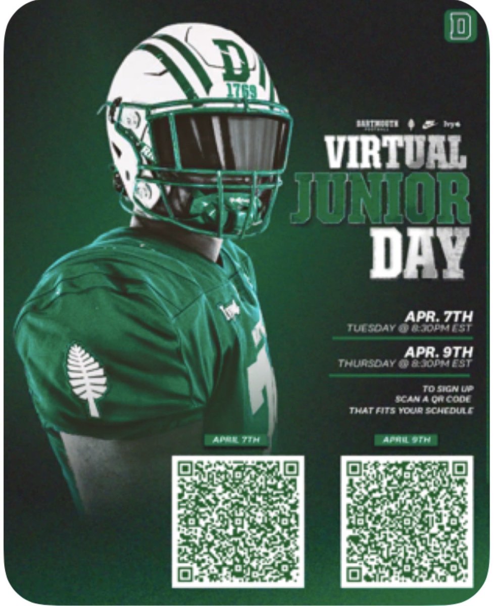 AidenBodoin's tweet photo. Thank you @coachirishodea and @DartmouthFTBL for a great virtual visit. I really enjoyed getting to know more about your program! https://t.co/DOdWGwxVcu