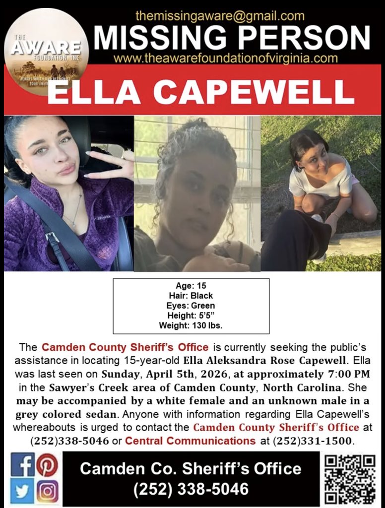 Mom_3teekay's tweet image. ‼️URGENT Missing Child‼️Please Share! 
#BOLO #missingperson #missingchild #EllaCapewell #CamdenCountyNC 
@CamdenCountyPD @police_carolina @NCSHP @deecarter79478 @MindOf_Monsters @GabbyFind @missinginutah @miracle4missing @FemGeek @Konakid63