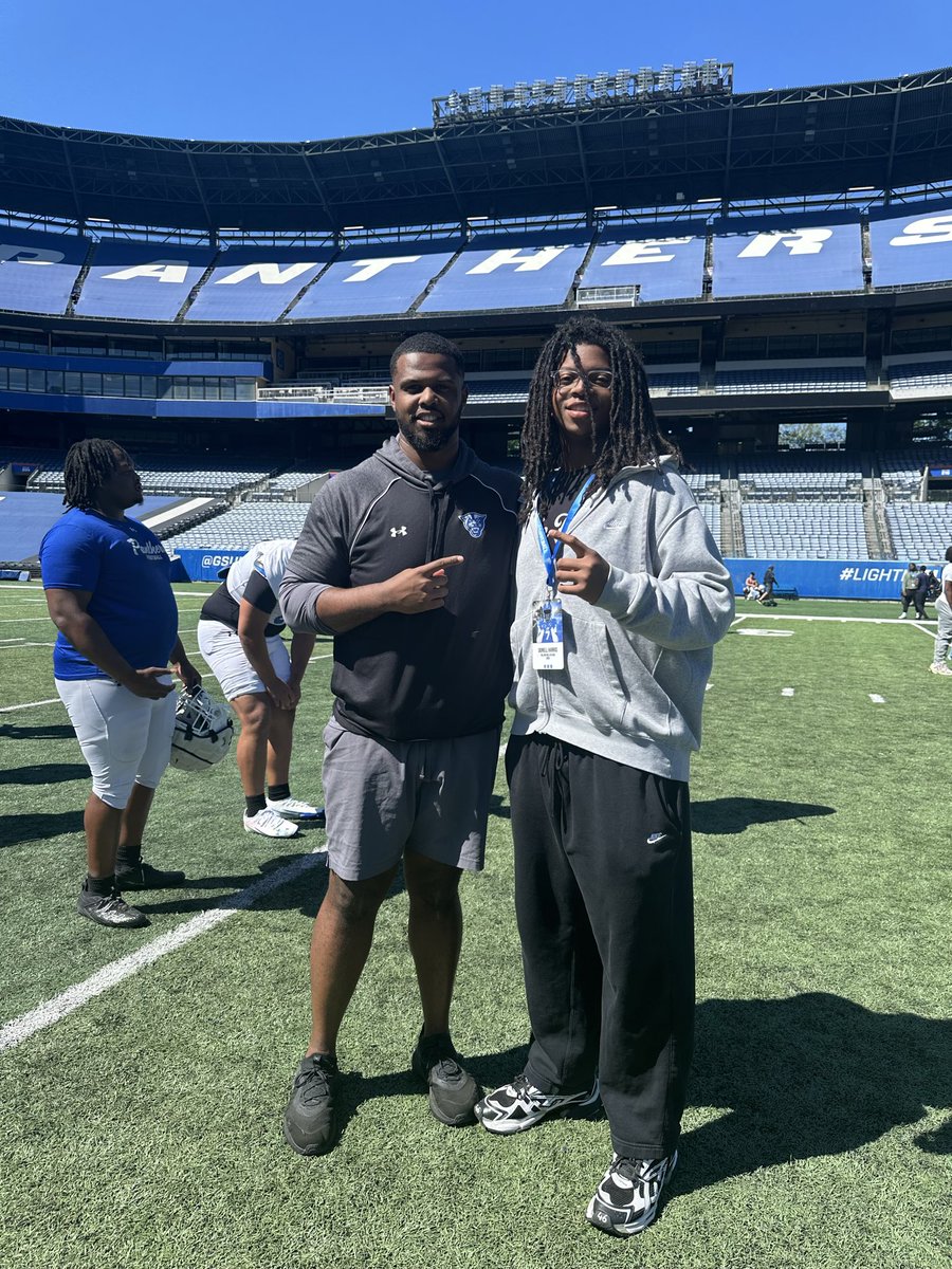 DonellHarrisss's tweet photo. Huge thanks to @GeorgiaStateFB for having me today. Being exposed to the intensity and physicality is a blessing. @DellMcGee has great things coming in #NewAtlanta extremely thankful for the hospitality‼️ #Lightitblue 

@Only1CamSpence 
@JoshJynes48 
@JBrecruitingATL 

@CollinsHillFB 
@SwickONE8 
@CoachBeck56 
@coachMMartin54 
@Daverin_Geralds 
@bna424