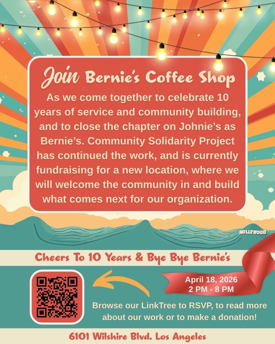 KinglyisRoyalty's tweet photo. our organization is saying goodbye to a legendary coffee shop that has been around for decades, and this will be the last time that the public will be able to enter our Bernies coffee shop right on the corner of Fairfax and Wilshire... come party and help us full two jars..Info👇 https://t.co/VqIju3nXST