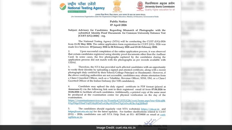 ndtveducation's tweet image. NTA Issues Advisory On Photo Mismatch For CUET (UG) 2026 Candidates
ndtv.com/education/nta-…

#NTA #CUETUG #ExamSuccess