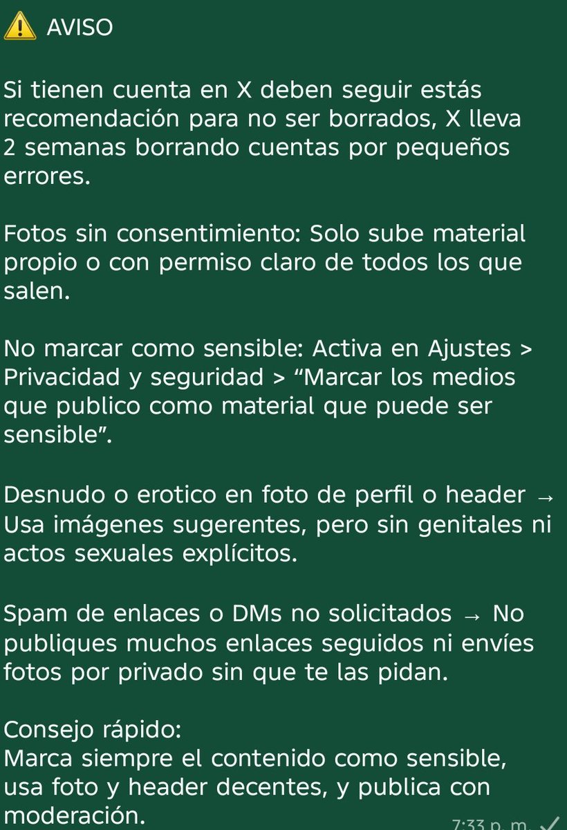 isma_gab's tweet photo. ⚠️ Cuidado X esta borrando cuentas NSFW, hagan cambios en sus perfiles, ya varias cuentas han sido eliminadas.

Dale #RT 🔁 https://t.co/fbRN4CYhn4