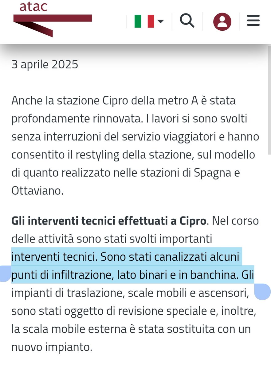 MercurioPsi's tweet image. "La stazione Cipro #MetroA è stata profondamente rinnovata
Sono stati canalizzati alcuni punti di infiltrazione, lato binari e in banchina" cit. #ATAC 
@CorteContiPress #Roma