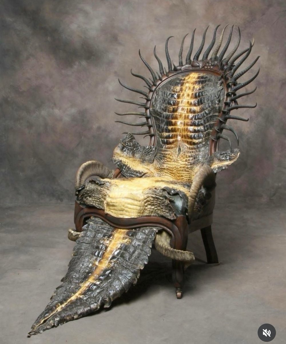 Kairo_Anatomika's tweet photo. I saw a article on Taxidermy furniture, and was surprised that in all of the furniture made from alligator skin, the animal's cloaca (the anal/genital opening) was prominently featured.

I wondered if this was some sort furniture design norm and looked into it.

It turns out that all of these pieces are the works of a single artist. That simultaneously explains everything but also nothing at all.