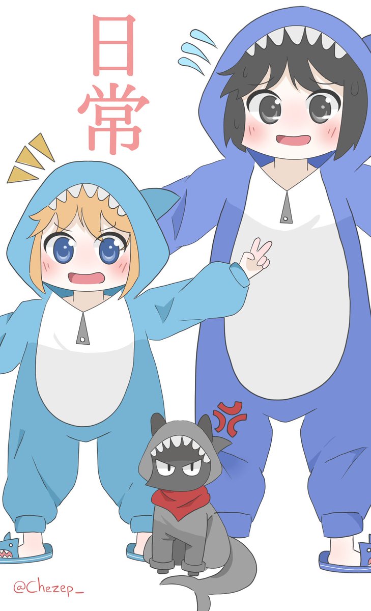 Chezep_'s tweet photo. Cute sharks🦈
#Nichijou #Nichijō
#日常 
#二次創作 #イラスト https://t.co/ehrZS1f31K