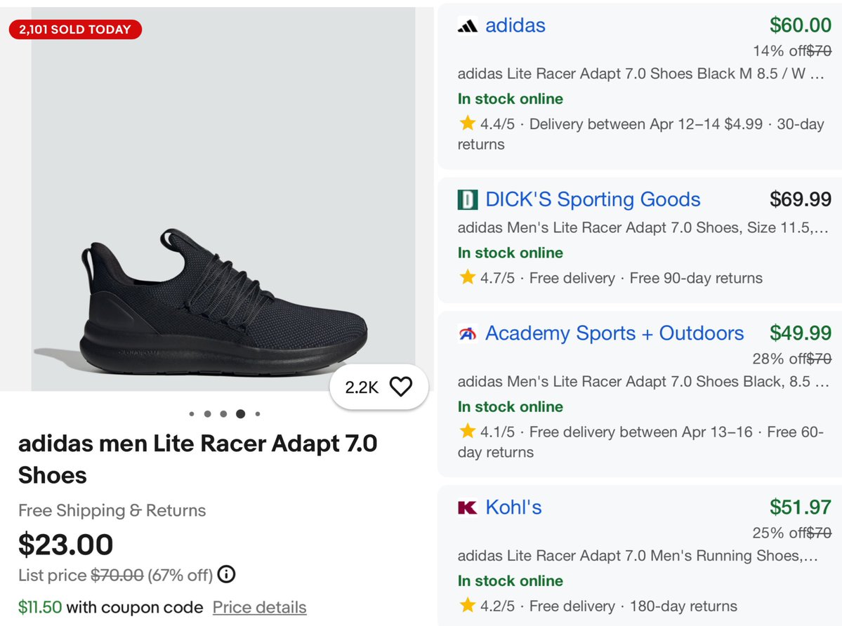 GlitchedDeals's tweet image. LOWEST PRICE ON ADIDAS LITE SNEAKER

Adidas eBay store has sneakers on sale for $11.50

Use code 'SPRING50' at checkout to drop the final price

Other retailers are charging above $50 for same pair

ebay.us/F80a4K #ad