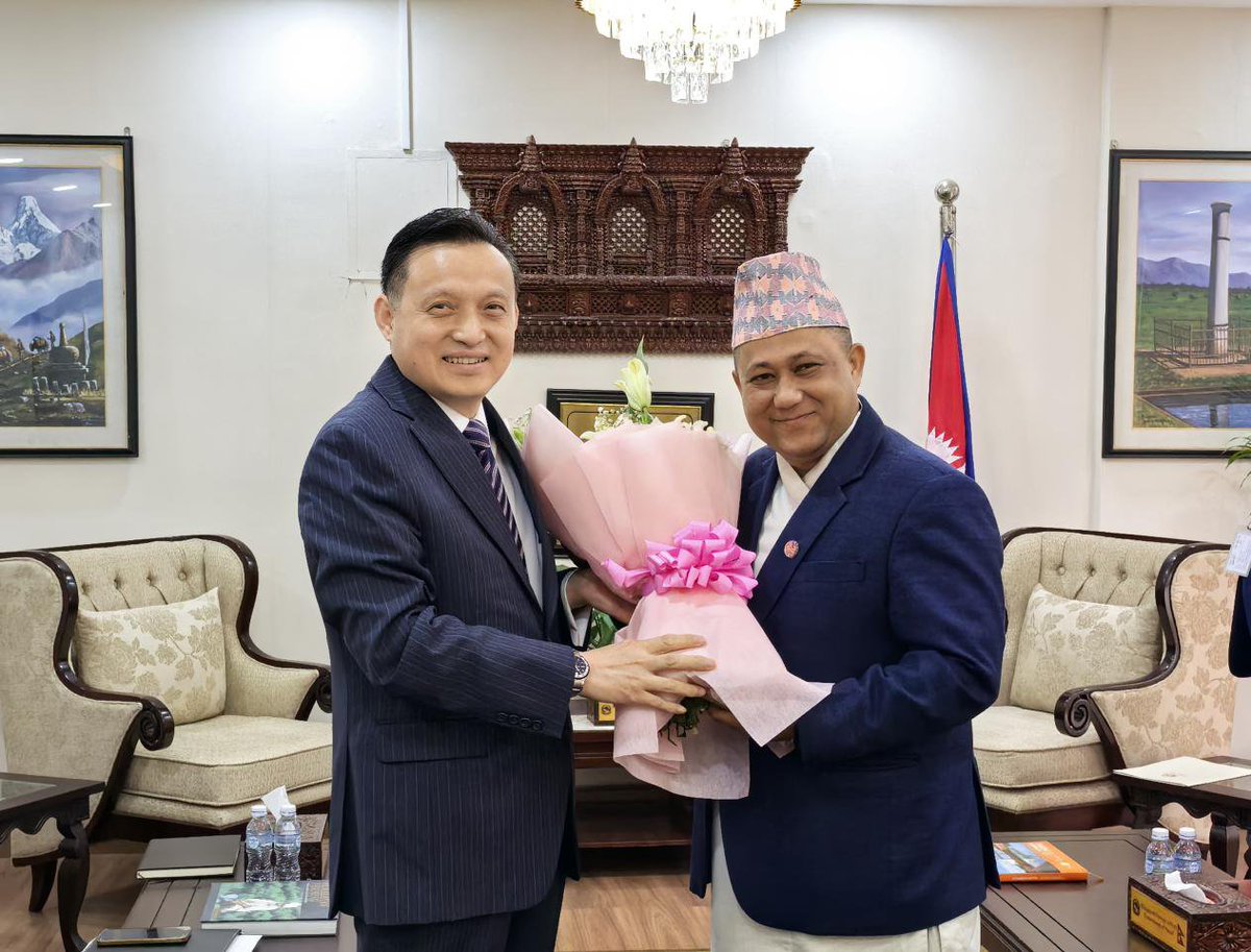 Pleased to call on Hon. Mr. Shisir Khanal, Minister for Foreign Affairs of Nepal yesterday. We had a very good exchange of views on China-Nepal relations and practical cooperation, and agreed to consolidate mutual support, accelerate bilateral cooperation in various areas, and