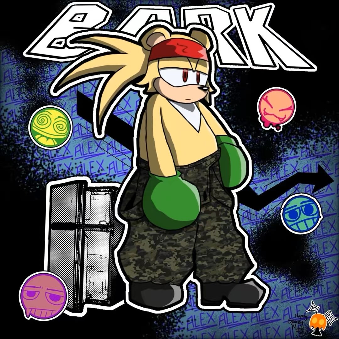 annoyinhousefly's tweet image. Yk everytime I think of honey I think of bean &amp;amp; bark because of fighters megamix. God these characters are just so cool 😭, here’s some old Halloween drawings of them 🪰🎃
#TeamHooligan #honeythecat #barkthepolarbear #beanthedynamite #art