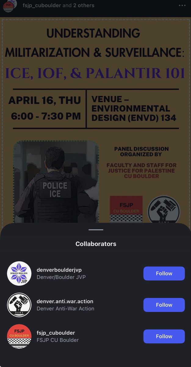 CampusJewHate's tweet photo. Faculty for SJP at @CUBoulder is organizing an event titled, “ICE, IOF, & Palantir.” SJP is banned on campus, but not the faculty version. 

CU Boulder along with @columbia and so many other universities have given a free pass to faculty members because the faculty issue is more challenging to address, especially for tenured ones. But this is no excuse. Events like this are more dangerous than the ones SJP organizes because these events are led by the very people who are supposed to be educating the future of America. 

Recall that Wadie Said is a professor at @ColoLaw. Who wants to bet that he will be on the panel? 

@EdWorkforceCmte and @POTUS, Colorado tax dollars are funding this event.