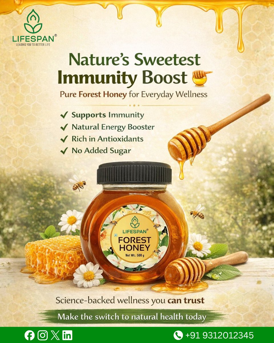 mylifespanlife's tweet image. Not all sweetness is the same. 🍯 Switch to Lifespan Forest Honey for natural immunity, energy, and wellness. #Lifespan #ForestHoney #NaturalWellness #ImmunityBoost #PureHoney