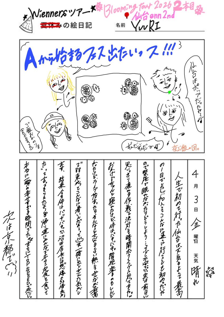 Wienners_WNS's tweet photo. #Wienners絵日記🎨✨

4/3(金) 仙台LIVE HOUSE enn 2nd
『Blooming tour 2026』

ずんだずんだ〜♪ https://t.co/T7w6H3SBkL