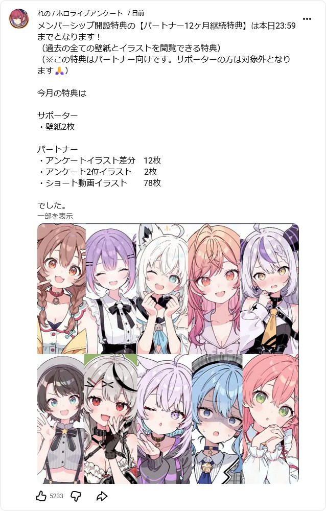 れの @Mazewy 氏は「ホロライブアンケート」の特典として、Discordで