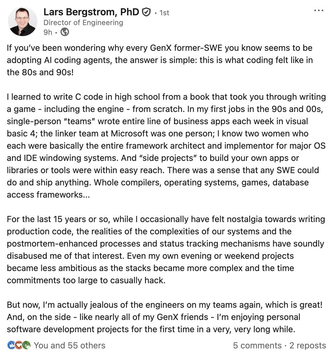 satnam6502's tweet image. In the 80s I loved the sublime satisfaction of writing an entire application, game, utility myself, knowing every detail, from the key press to what happens at the transistor junction. In the "modern" world of "professional software engineering" that feeling has always eluded me,