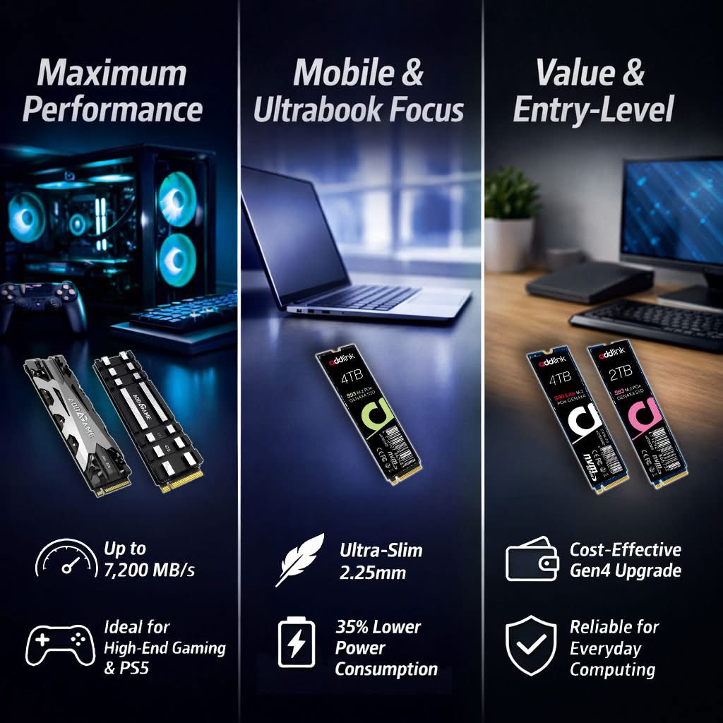 Which Gen4 SSD is Right for You? 
The Ultimate addlink PCIe 4.0 Guide
Choosing the Perfect addlink Gen4 SSD for Your Needs 
Tech Blog🤓: addlink.com.tw/blog

US: shorturl.at/ZJtkc
UK:shorturl.at/oiGSm
DE:shorturl.at/LXwmA
JP: shorturl.at/HNbtQ
#gaming
