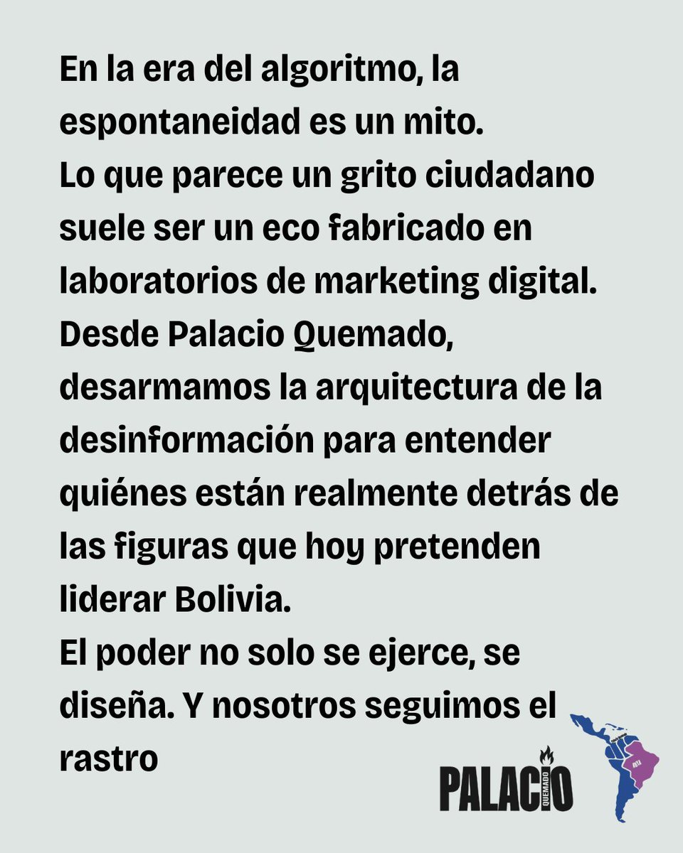 Palacio_Quemado's tweet photo. La pregunta es si en 🇧🇴 estamos dimensionando lo que implica la llegada de este tipo de estrategias al debate nacional. Porque más allá de los nombres, lo que está en juego es el tipo de política que se instala. Y sus consecuencias, muchas veces, se ven cuando ya es tarde. 5/5 ✋🏾 https://t.co/eHKDP46lag