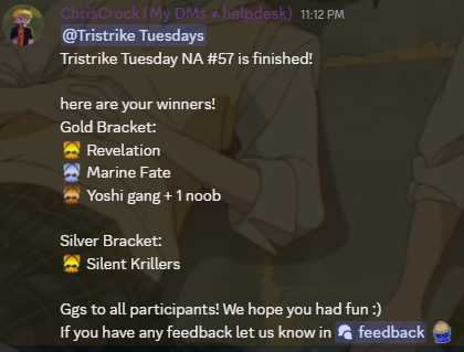 mazyqmark's tweet photo. DIV 10 WARLORDS WINS TRISTRIKE TUESDAYS

Aeris - 2 tst wins in div 5
Rowie - it’s fucking 5am
Sug - I TOLD YALL I GOT RIGHT 
Mazy - what does he even do https://t.co/KWui5ed90n