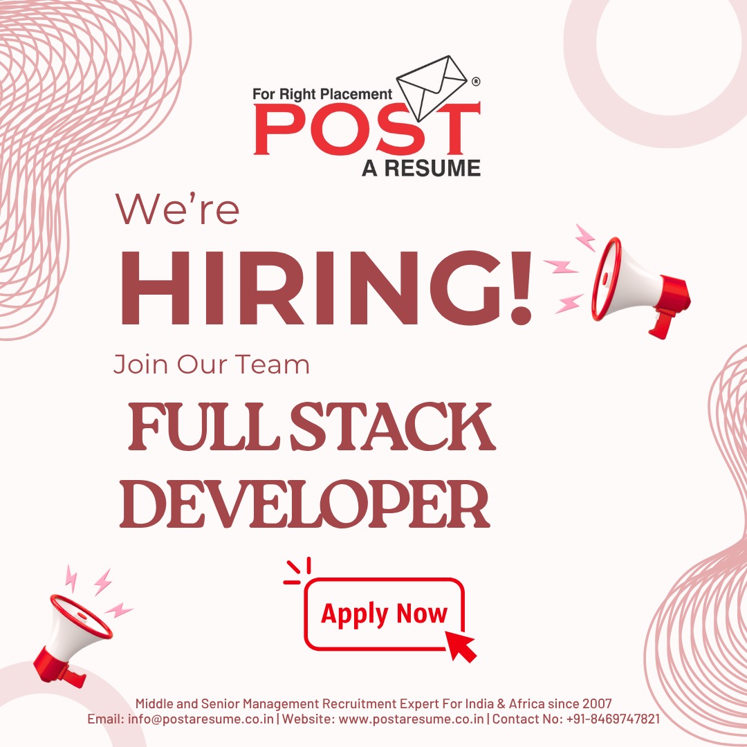 postaresume's tweet image. 🚀 We’re Hiring: Full Stack Developer
APPLY NOW :- 
career.postaresume.co.in/jobseeker/1289…

 Follow POST A RESUME for  updates

🔎 Apply for more opportunities here:
lnkd.in/dzs5v-H2
#FullStackDeveloper #FintechJobs #SaaSJobs #AhmedabadJobs #HiringNow #ITJobs #TechCareers #JobOpportunity