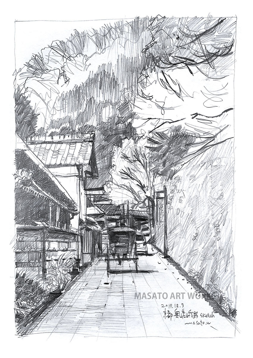 water18color's tweet image. 【鉛筆画プリント作品追加】京都嵯峨鳥居本スケッチ⚫︎水彩画と鉛筆スケッチのアートプリント販売 ⚫︎A3サイズ用紙（描画範囲A4程度）Masato Art Works　 #artprint #鉛筆スケッチ