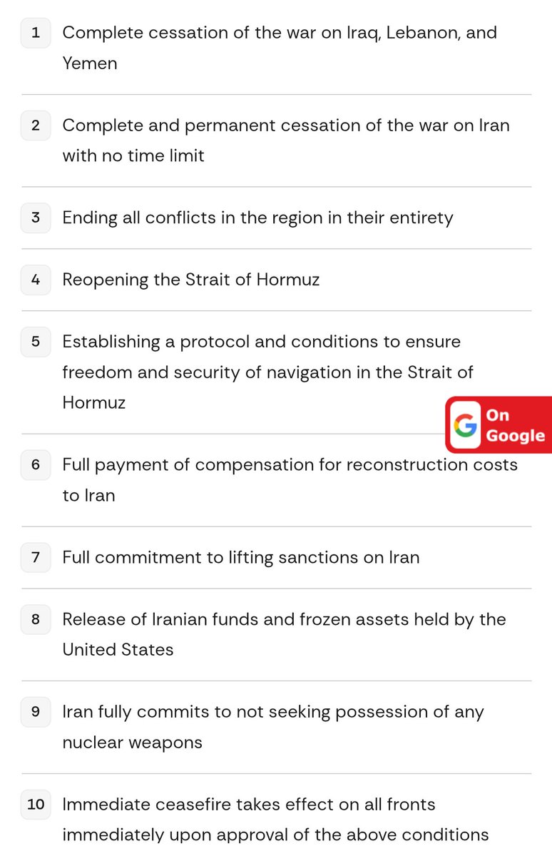 Raghunathan_369's tweet photo. Iran's 10 points plan for 15 days #ceasefire 

#IranWar‌ #trumpswars #Israël #nucrearwar #ww3 https://t.co/2AGsABehzr