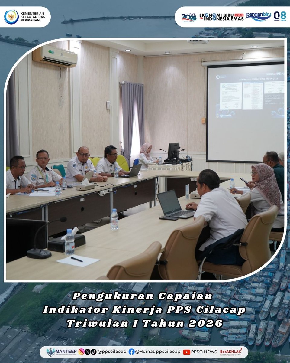 ppscilacap's tweet image. PPS Cilacap melalui Tim Kinerja Melakukan Pembahasan dalam Pengukuran Capaian Indikator Kinerja PPS Cilacap pada Triwulan I Tahun 2026, Rabu (8/4/2026).

#KKP2026GrowStronger #PanganBiru #PenangkapanIkanTerukur #DJPTDisiplin #DJPTBerdedikasi #DJPTBerprestasi #ppscmanteep