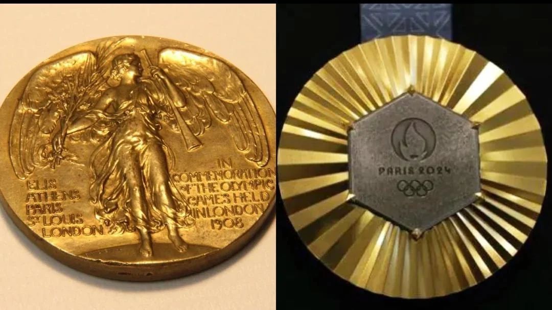 historydefined's tweet photo. Olympic gold medal 1908: 100% Gold vs 2024: 1% Gold https://t.co/Bqjujk4GEW