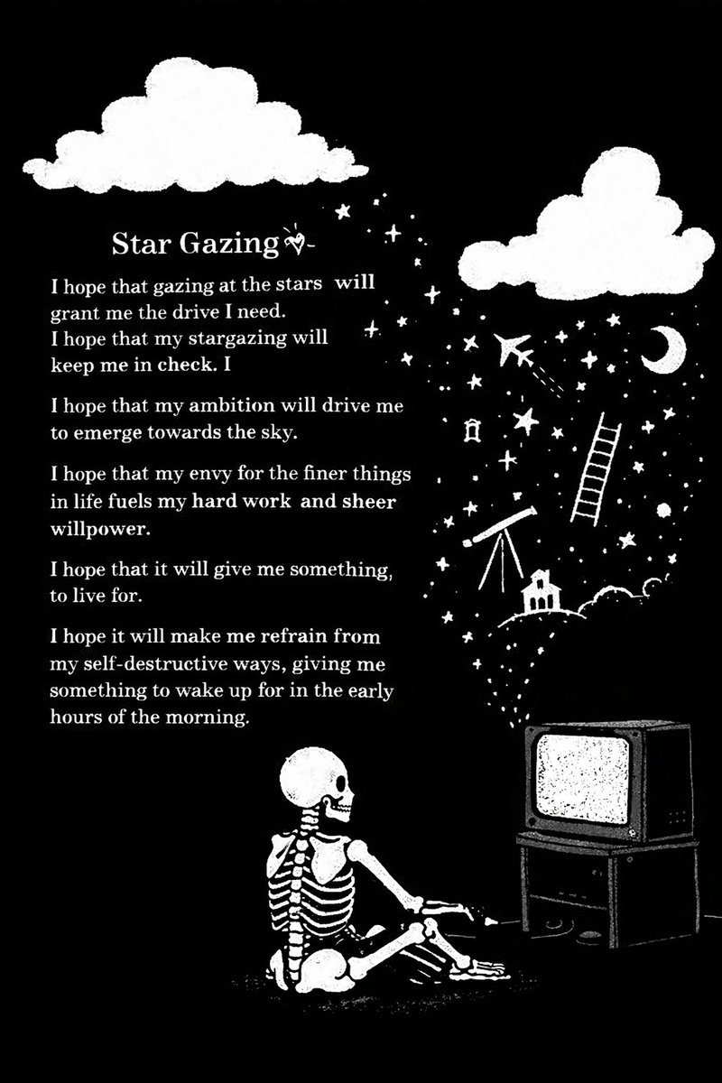 LihleSL's tweet photo. @2ndB4Awakening What if your ambition could pull you out of your darkest habits?
“Star Gazing ✨” is a reflective poem about discipline, desire, and chasing something bigger than yourself. 
Available now on OBJKT NFT marketplace.
#poetry #stargazing  #poemoftheday #nftart #objkt #digitalpoetry https://t.co/N9G0Dz854o