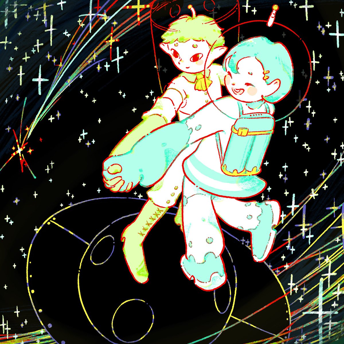 F32095078's tweet photo. 「スペース・ダンス」
#イラスト #illustration https://t.co/CLPrKtLjKm