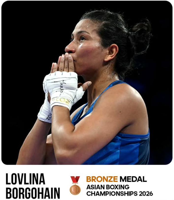 TheAssam24dx7's tweet photo. #TeamIOS athlete Lovlina Borgohain continues to raise the bar, clinching a #BronzeMedal at the Asian Boxing Championships 2026 👊

Resilience. Grit. Consistency.
The journey keeps getting stronger 🇮🇳
#LovlinaBorgohain #Boxing #AsianBoxingChampionship https://t.co/OH7r1SbzEB