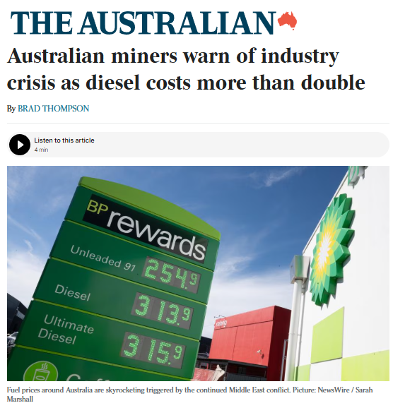 StefiMaher's tweet photo. Australian miners are warning of material risks to the industry and fast rising costs from diesel shortages, but the price of the fuel has hardly budged in the African nation of Guinea, writes Mining Reporter Brad Thompson in the @Australian.

Robex $RXR CEO Matthew Wilcox highlights that there are currently no issues with fuel supply and price hikes in the country.

“Supply chains remain uninterrupted while (diesel) prices have increased about 5% to date,” he told the paper.

📰 Read: https://t.co/ikrkY53nqE