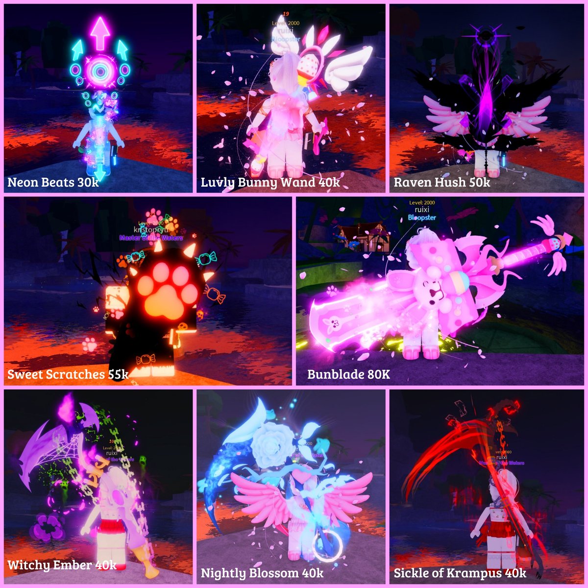 iamkpm__'s tweet photo. 🌸 WTS SKIN FISCH 🌸
Bunblade 80k
Luvly Bunny Wand 40k
40k : Nightly Blossom , Witchy Ember ,  Sickle of Krampus
Raven Hush 50k
Sweet Scratches 55k
Neon Beats 30k Timeless Steel 20k
15k : Heaven's Love , Icedagger 
10k : Aquabriar , Glacial Blade
Keeper of Regalia 8k https://t.co/40L4cn71lg
